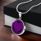 Gift box with an Elegant silver pendant featuring a vivid purple Heart Celtic Necklace set against a Black & silver backdrop. This jewelry offers personalization with an engraving option for a name.
