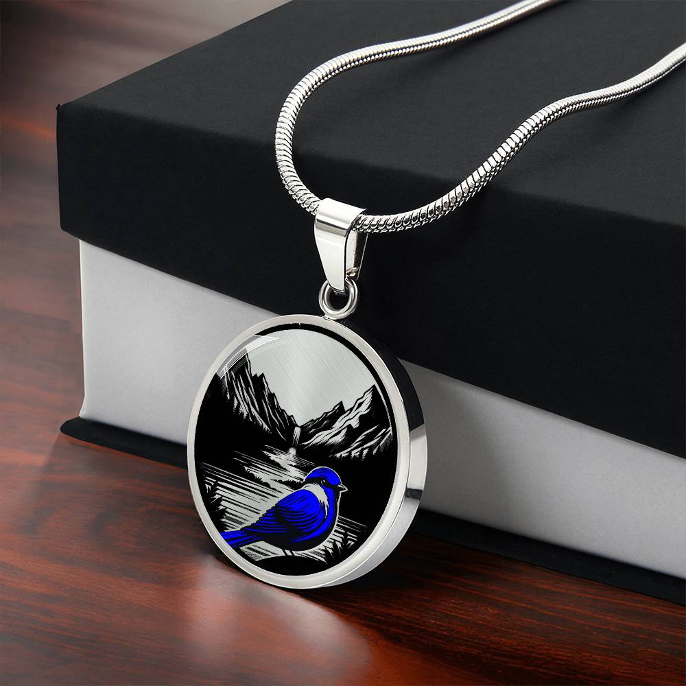 Bluebird Necklace, Golden Bird Jewelry Gifts For Her or Him, Idaho State Bird Glass Pendant Necklace, Engraved Nature Custom Charm Necklace