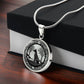 Gift box with An Elegant silver pendant Celtic Wolf necklace With a silver and Black background. This jewelry offers personalization with an engraving option for a name.