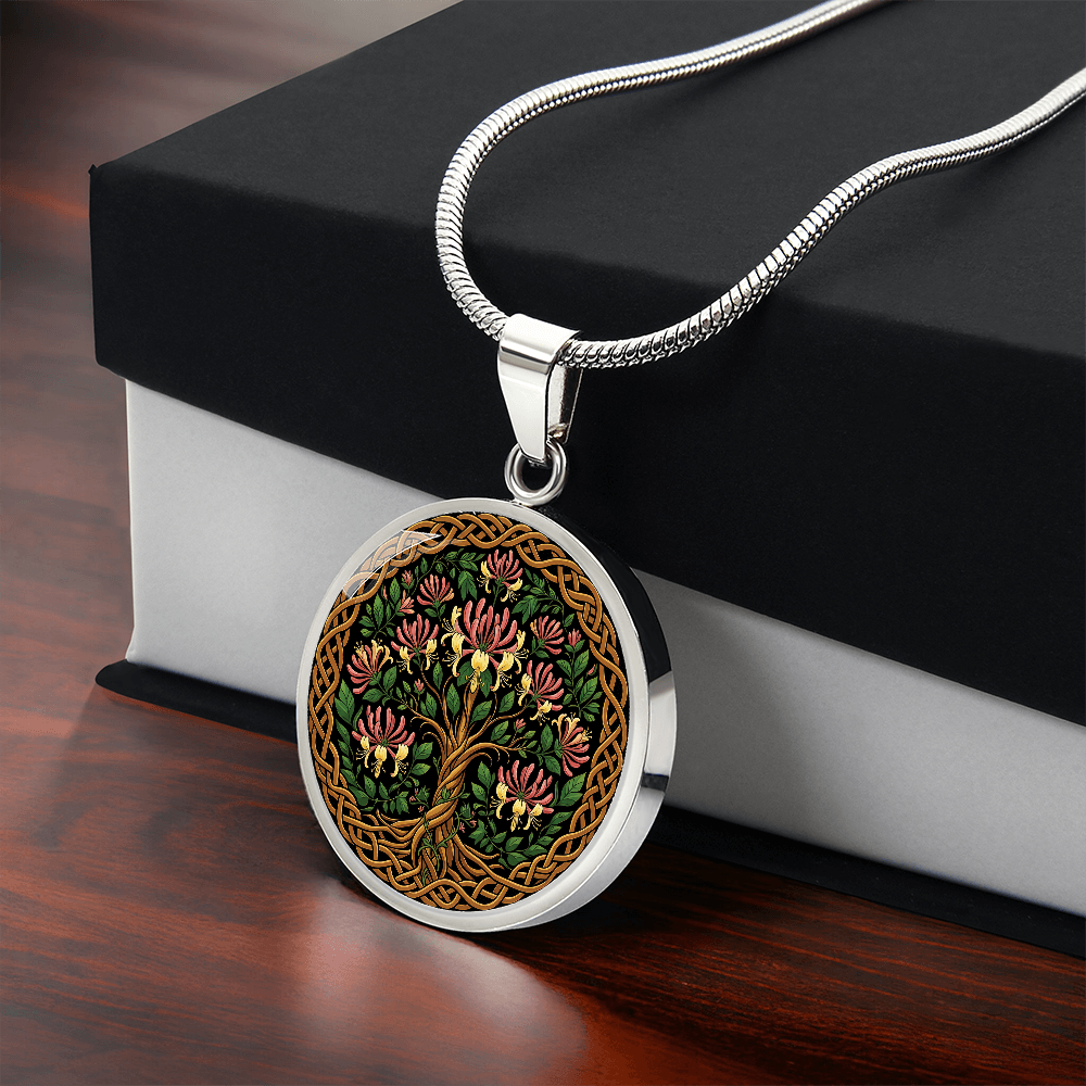 Celtic Tree of Life Pendant Necklace - Honeysuckle June Birth Flower Jewelry