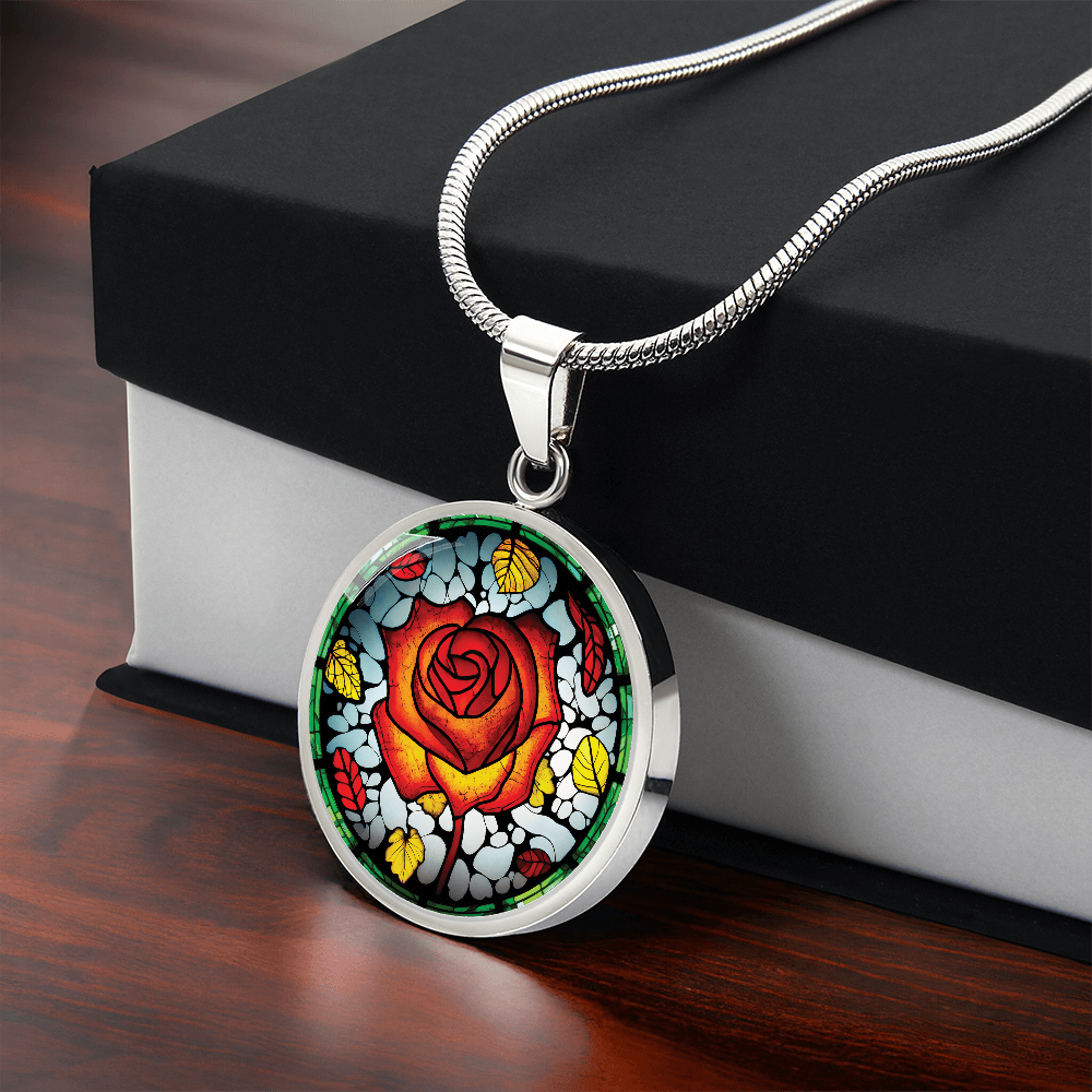 Red Rose Necklace - June Birth Flower Pendant Jewelry