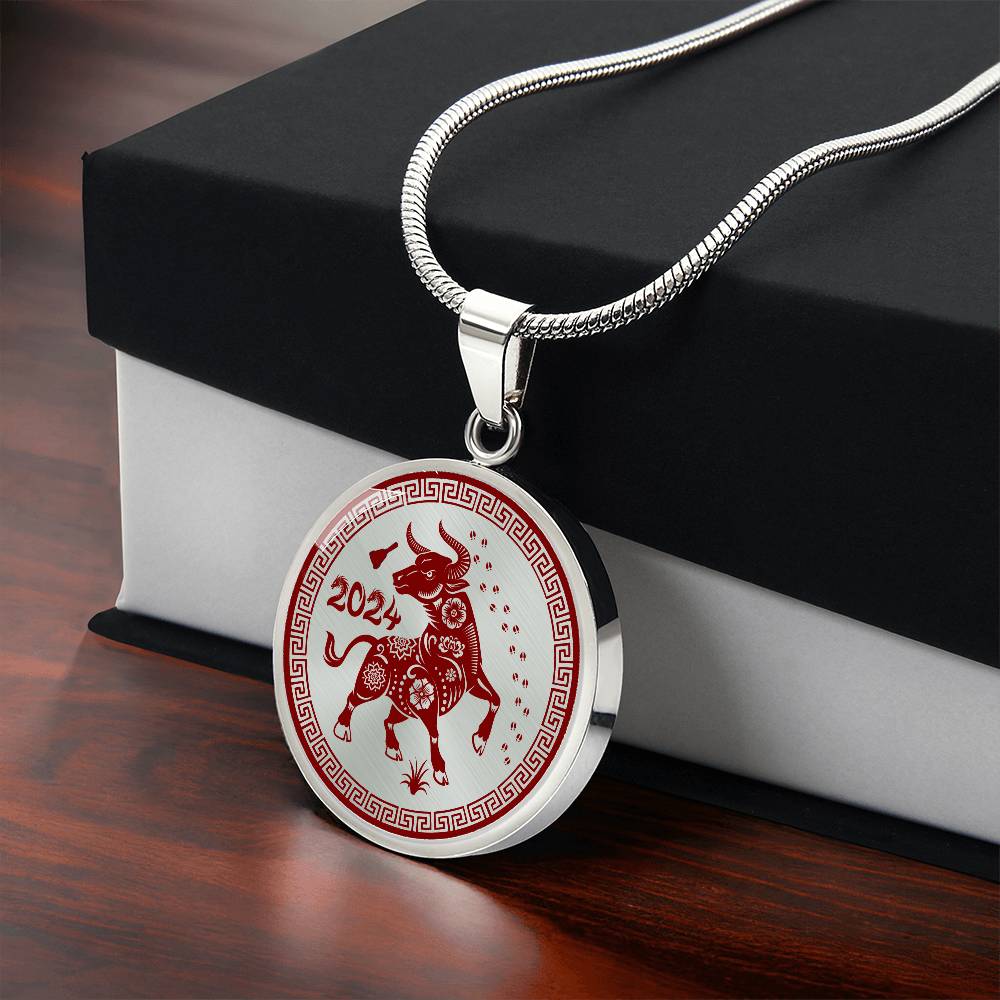 2024 Silver Ox Zodiac Necklace with box