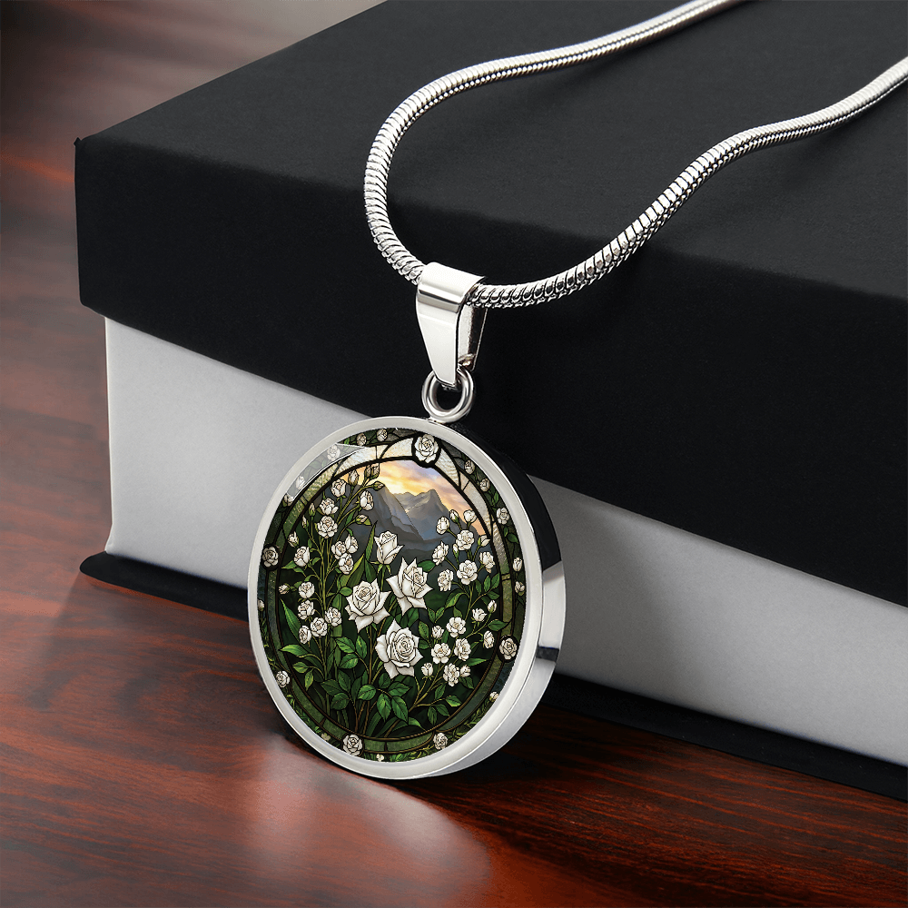 White Rose Necklace - June Birth Flower Pendant Jewelry