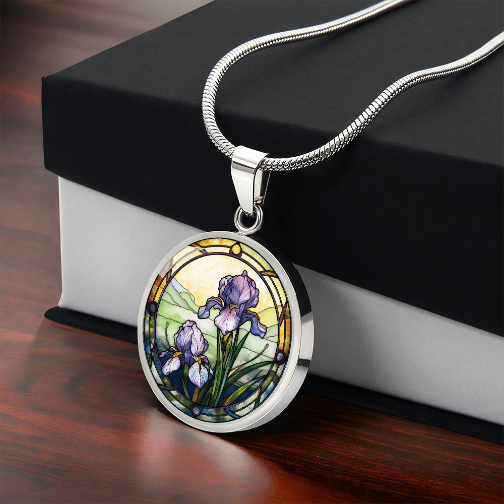 Iris Necklace - February Birth Flower Pendant Jewelry
