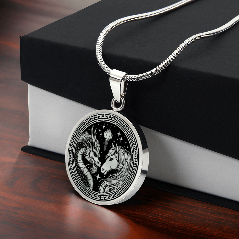 Year of The Dragon Necklace, Personalized Chinese Zodiac Animal Jewelry, Lunar 2024 Couples Charm Pendant, Horse Spirit Companion Gift