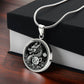 Gift box with An Elegant silver pendant featuring a Year of the Pig and Year of The Dragon Necklace in silver and black. This jewelry offers personalization with an engraving option for a name.