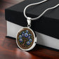 Gift box with an elegant silver pendant Aster Celtic Tree of Life Necklace. The Colors are blue, green, brown and black. This jewelry offers personalization with an engraving option for a name.