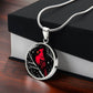 Gift box with An Elegant silver pendant featuring a vivid Red Northern Cardinal Necklace with Stars and a tree Branch all in a silver and black backdrop. This jewelry offers personalization with an engraving option for a name.