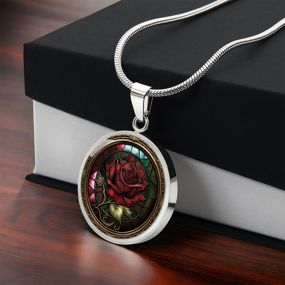 Red Rose Necklace - June Birth Flower Pendant Jewelry