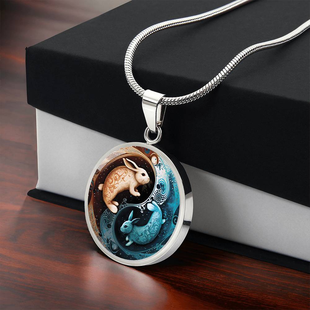 Silver Pendant Yin Yang Water Rabbit Necklace with gift box