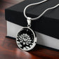 Gift Box With An Elegant silver pendant Water Lily Necklace featuring Stars, Lily Pads and a Water lily, all in black and silver. This jewelry offers personalization with an engraving option for a name.