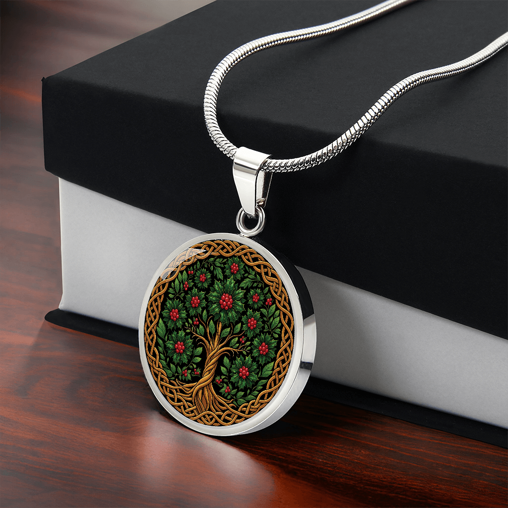 Celtic Tree of Life Pendant Necklace - Holly December Birth Flower Jewelry