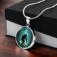 Gift box with an Elegant silver pendant Bigfoot Necklace. Colors are Green, Brown, Black, Blue and White. This jewelry offers personalization with an engraving option for a name.