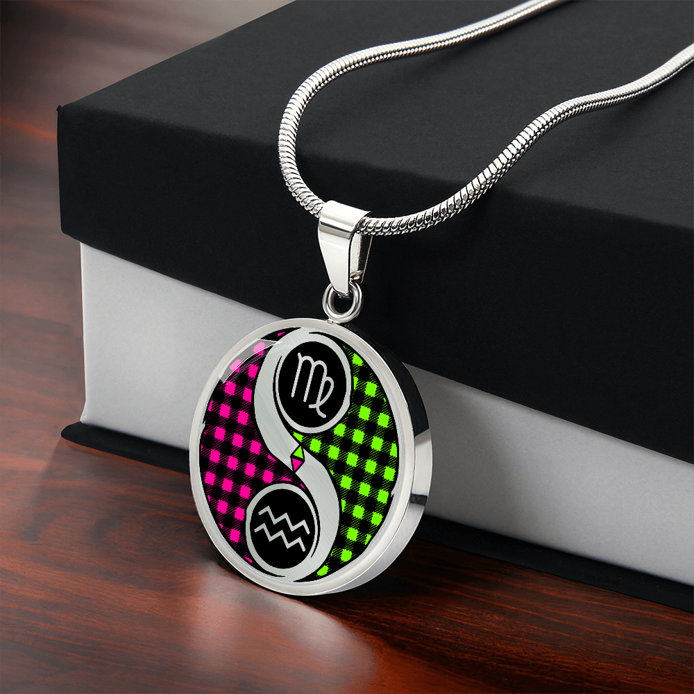 Virgo & Aquarius Necklace - Couples Zodiac Yin Yang Pendant Jewelry