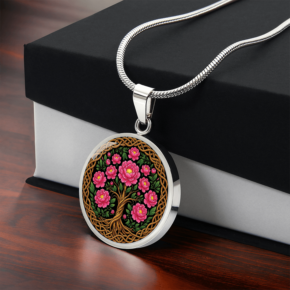 Celtic Tree of Life Pendant Necklace - Peony November Birth Flower Jewelry