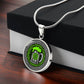 Gift box with an Elegant Silver pendant featuring a vivid Green Celtic Knots Necklace with a Green Beer Stein , set against a Black & silver backdrop. This jewelry offers personalization with an engraving option for a name.