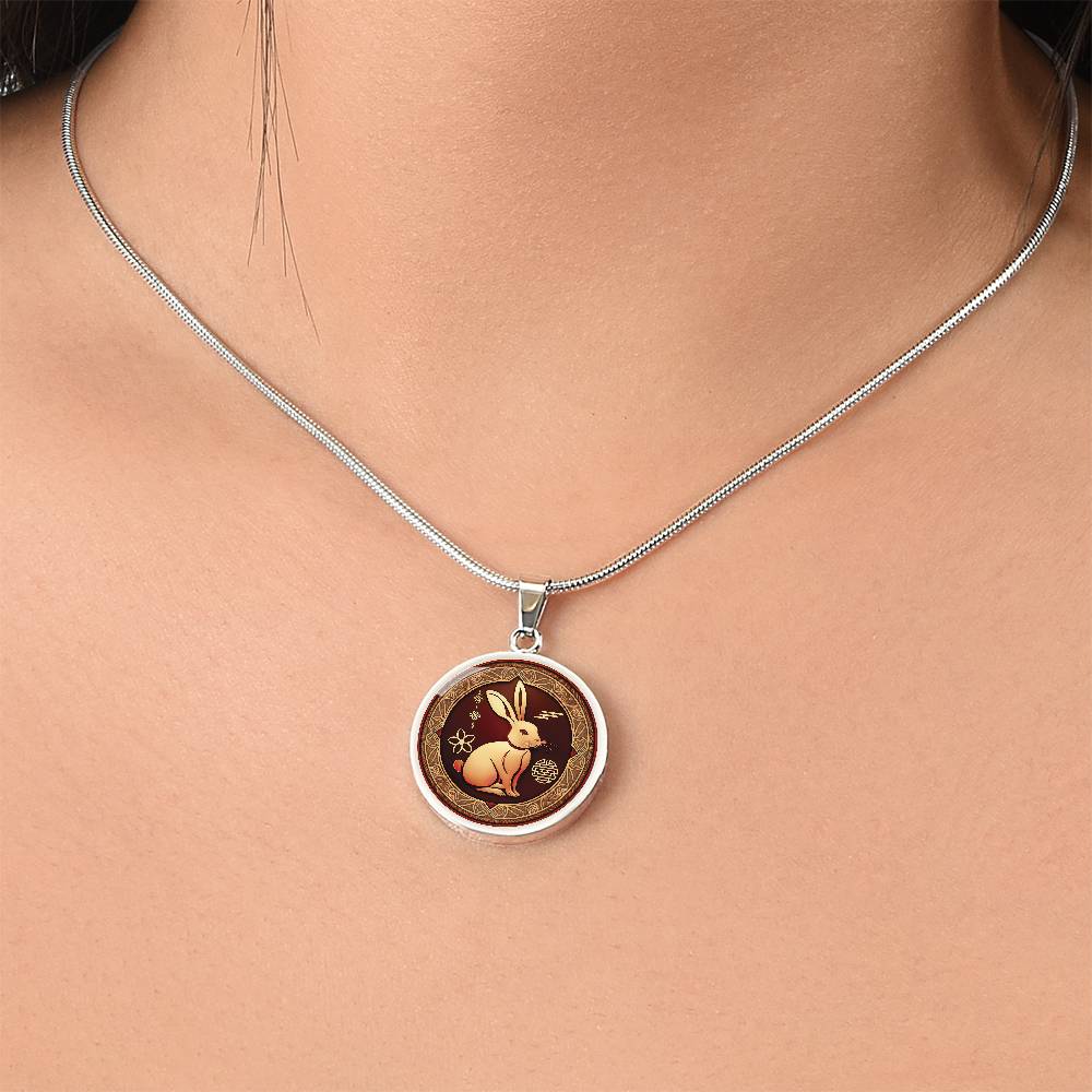 Year of the Rabbit Necklace, Personalized Chinese Zodiac Animal Jewelry, Engraved Lunar New Year Gift, Gold Spring Festival Charm Pedant