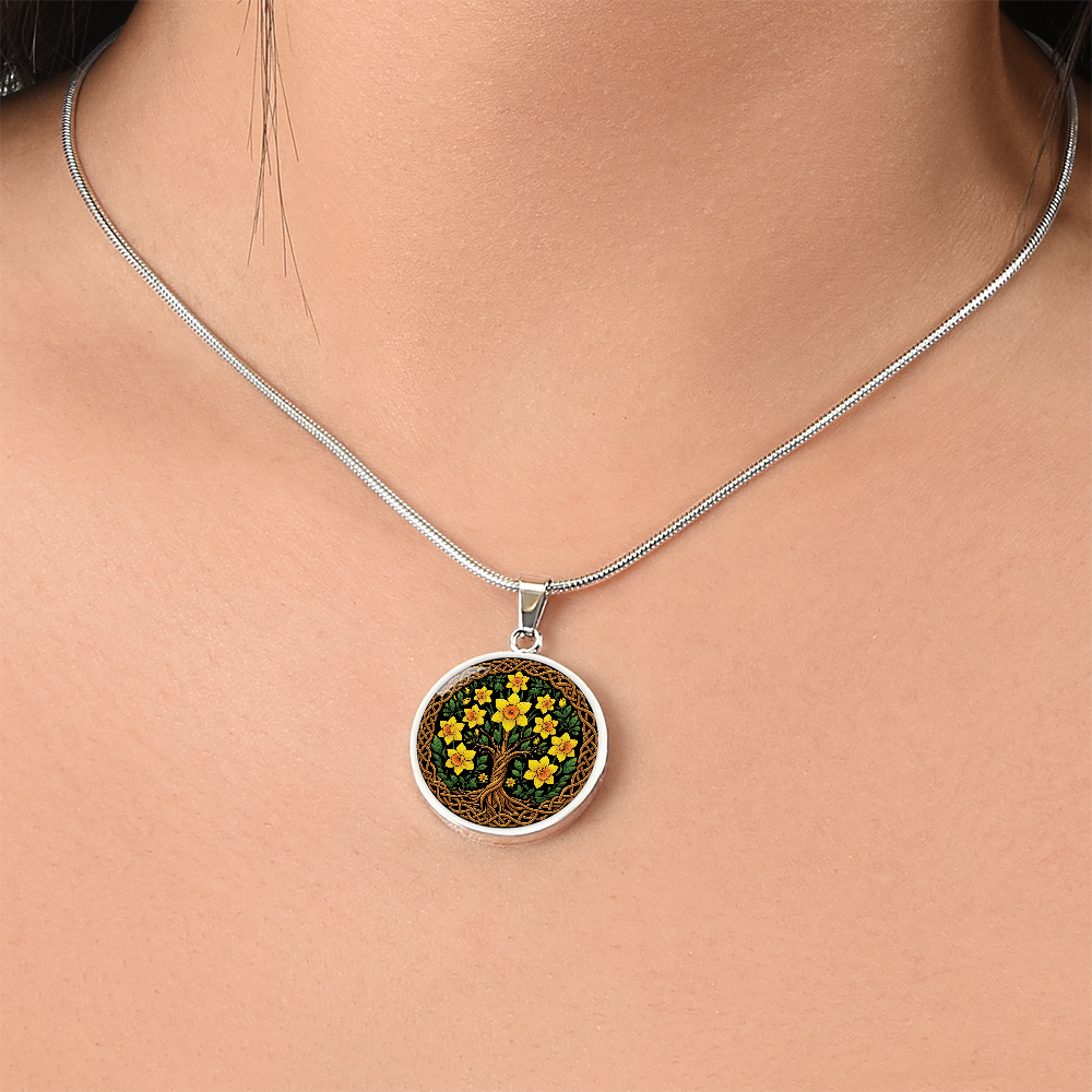 Celtic Tree of Life Pendant Necklace - Jonquil March Birth Flower Jewelry
