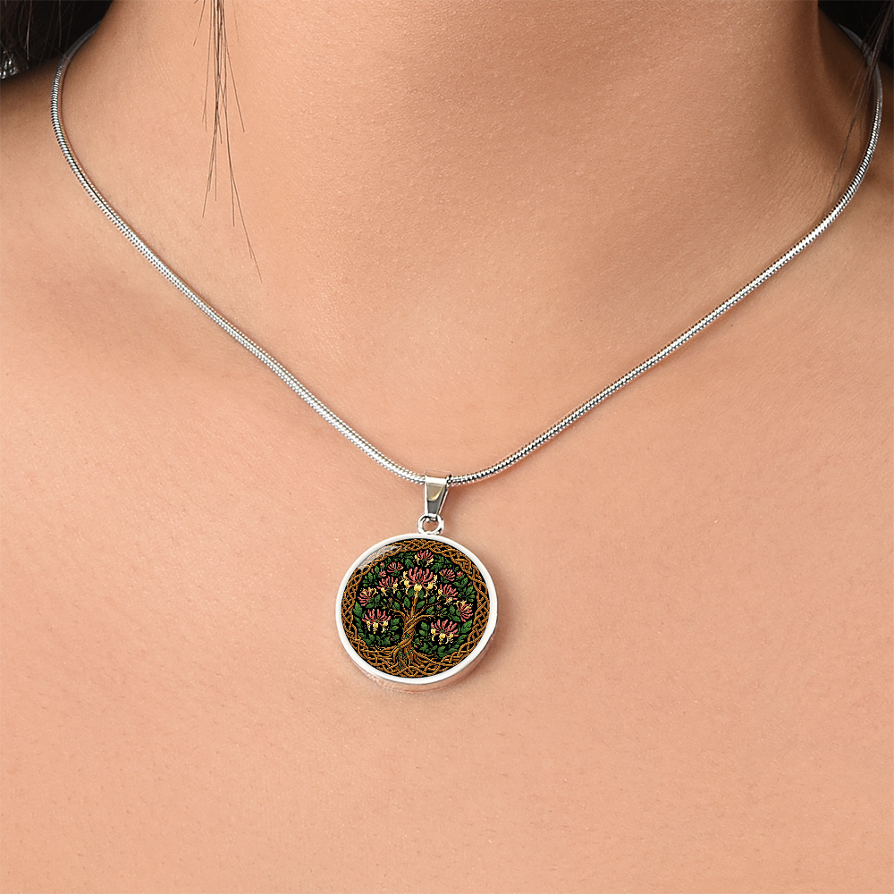 Celtic Tree of Life Pendant Necklace - Honeysuckle June Birth Flower Jewelry