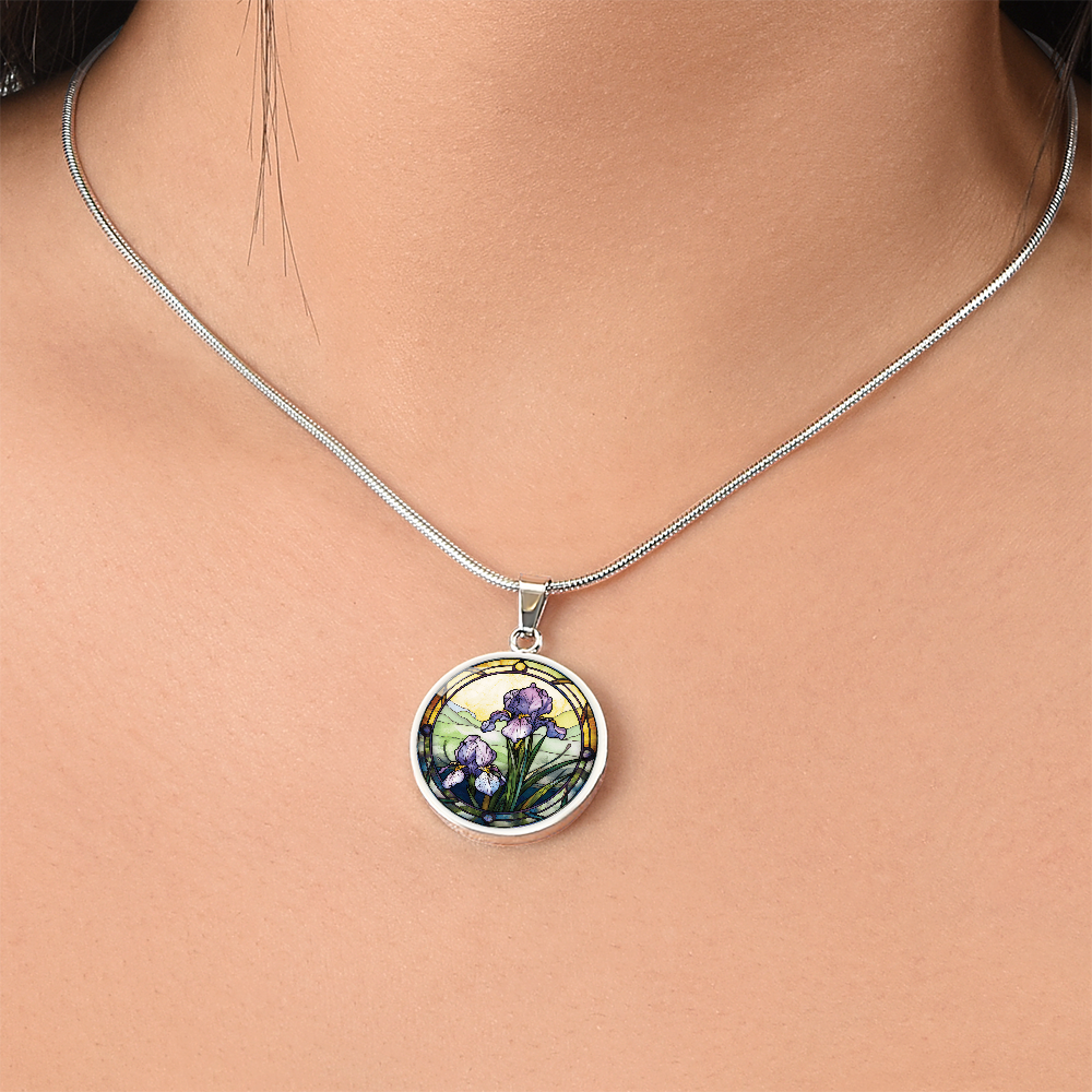 Iris Necklace - February Birth Flower Pendant Jewelry