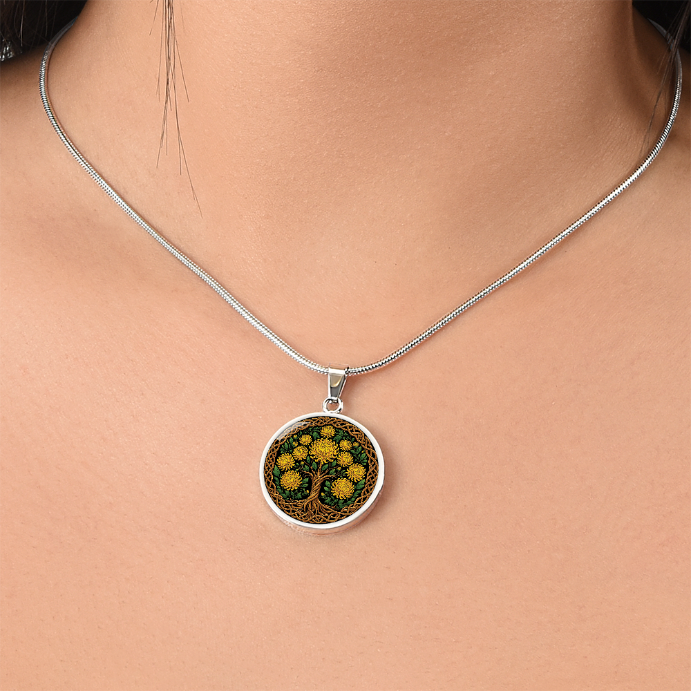 Celtic Tree of Life Pendant Necklace - Chrysanthemum November Birth Flower Jewelry