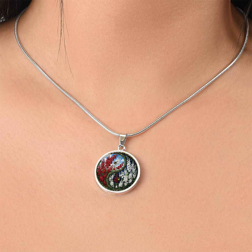 Larkspur Yin Yang Necklace - July Birth Month Flower Pendant Jewelry