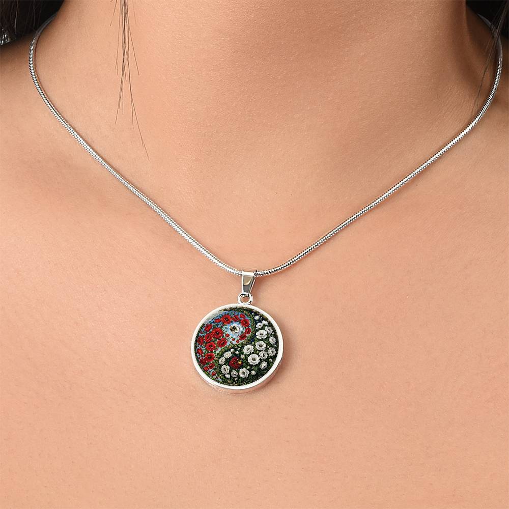 Poppy Yin Yang Necklace - August Birth Month Flower Pendant Jewelry