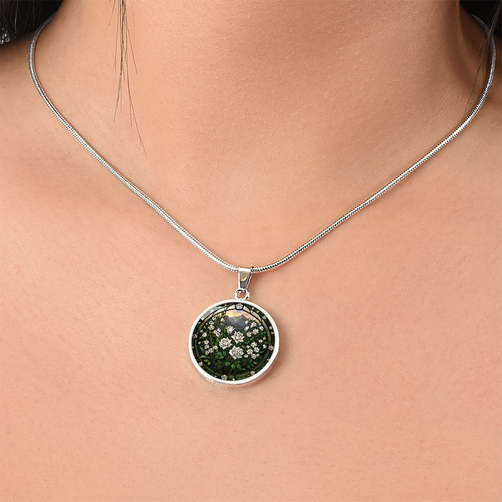 White Rose Necklace - June Birth Flower Pendant Jewelry