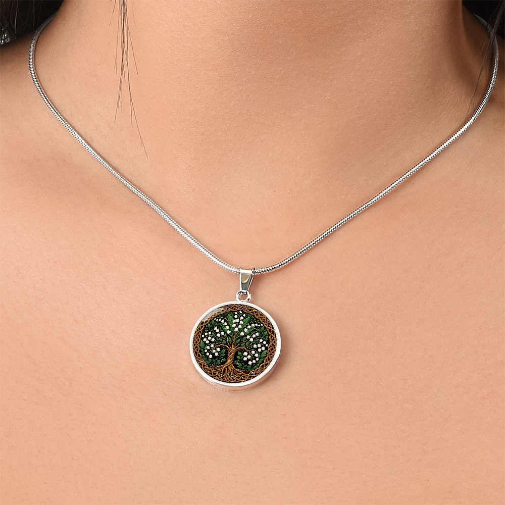 Celtic Tree of Life Pendant Necklace - Lily of the Valley May Birth Flower Jewelry