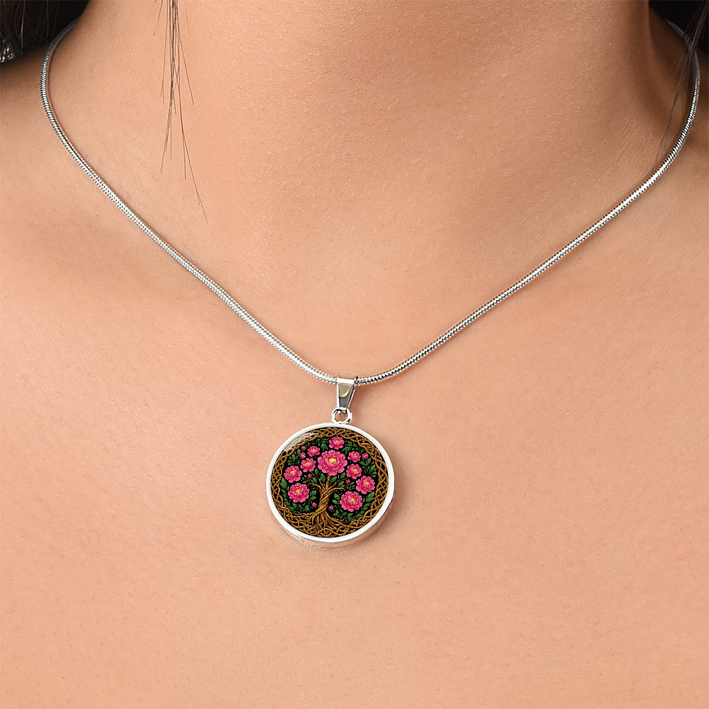 Celtic Tree of Life Pendant Necklace - Peony November Birth Flower Jewelry