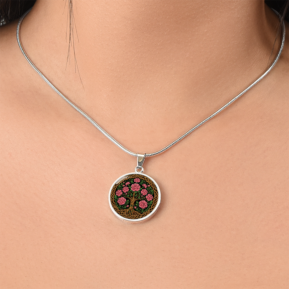 Celtic Tree of Life Pendant Necklace - Carnation January Birth Flower Jewelry