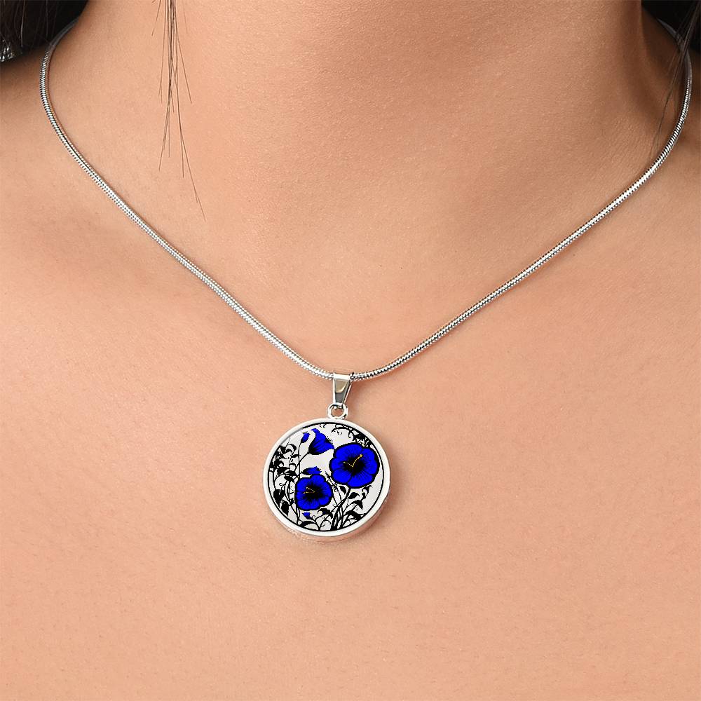 Blue Morning Glory Necklace, Personalized September Birth Month Flower Jewelry, Engraved Floral Charm Pendant Valentines & Mothers Day Gift