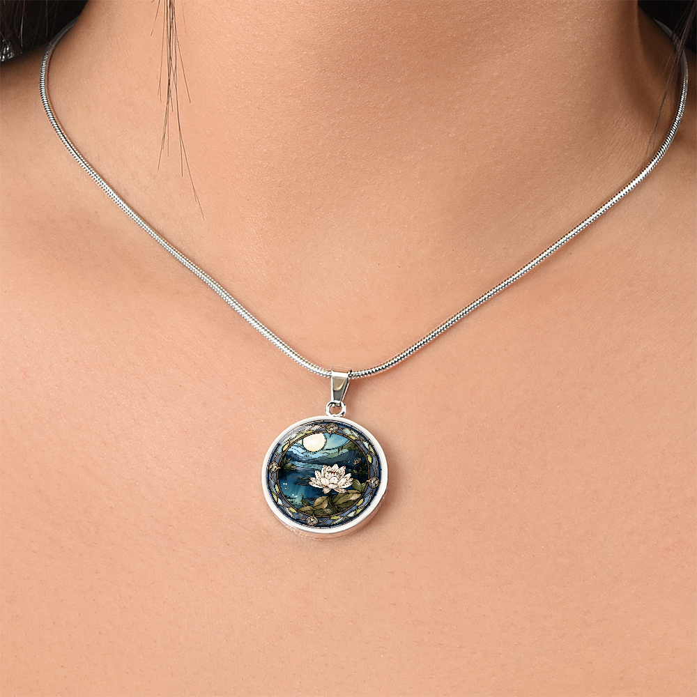 Water Lily Necklace - July Birth Flower Pendant Jewelry