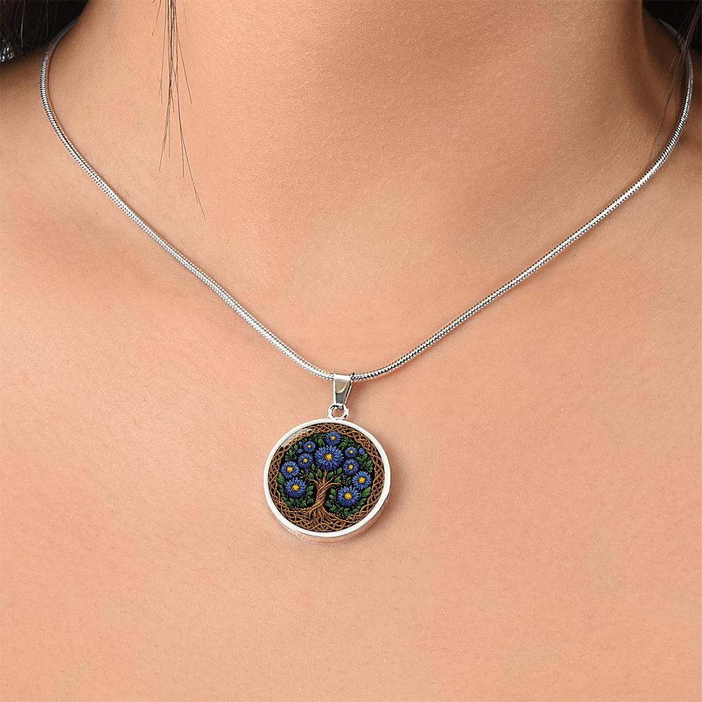 Celtic Tree of Life Pendant Necklace - Aster September Birth Flower Jewelry