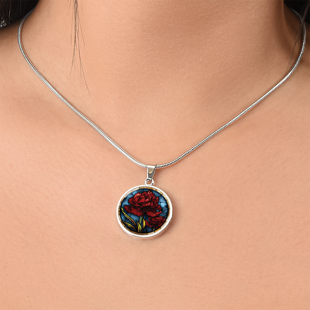 Carnation Necklace - January Birth Flower Pendant Jewelry