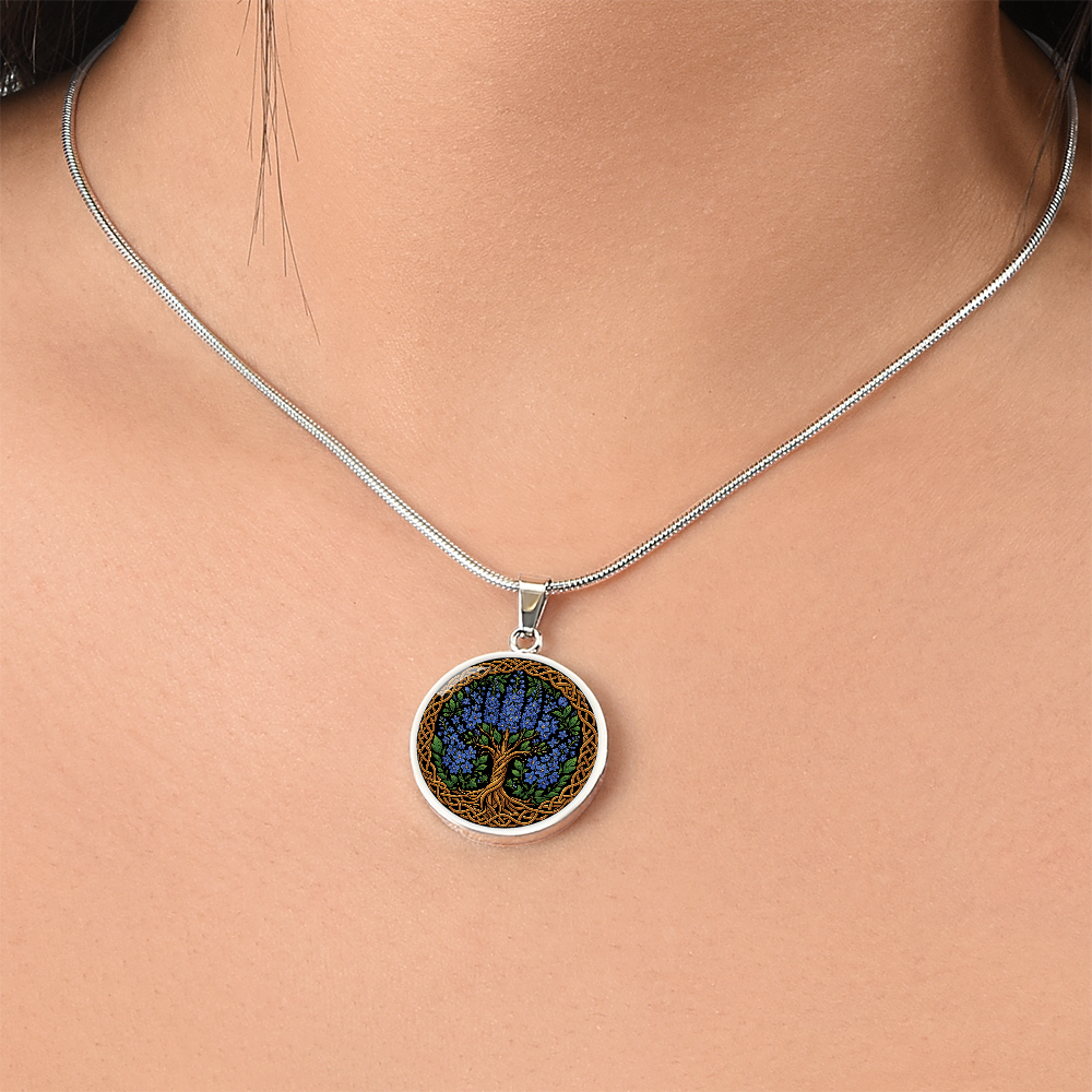 Celtic Tree of Life Pendant Necklace - Larkspur July Birth Flower Jewelry