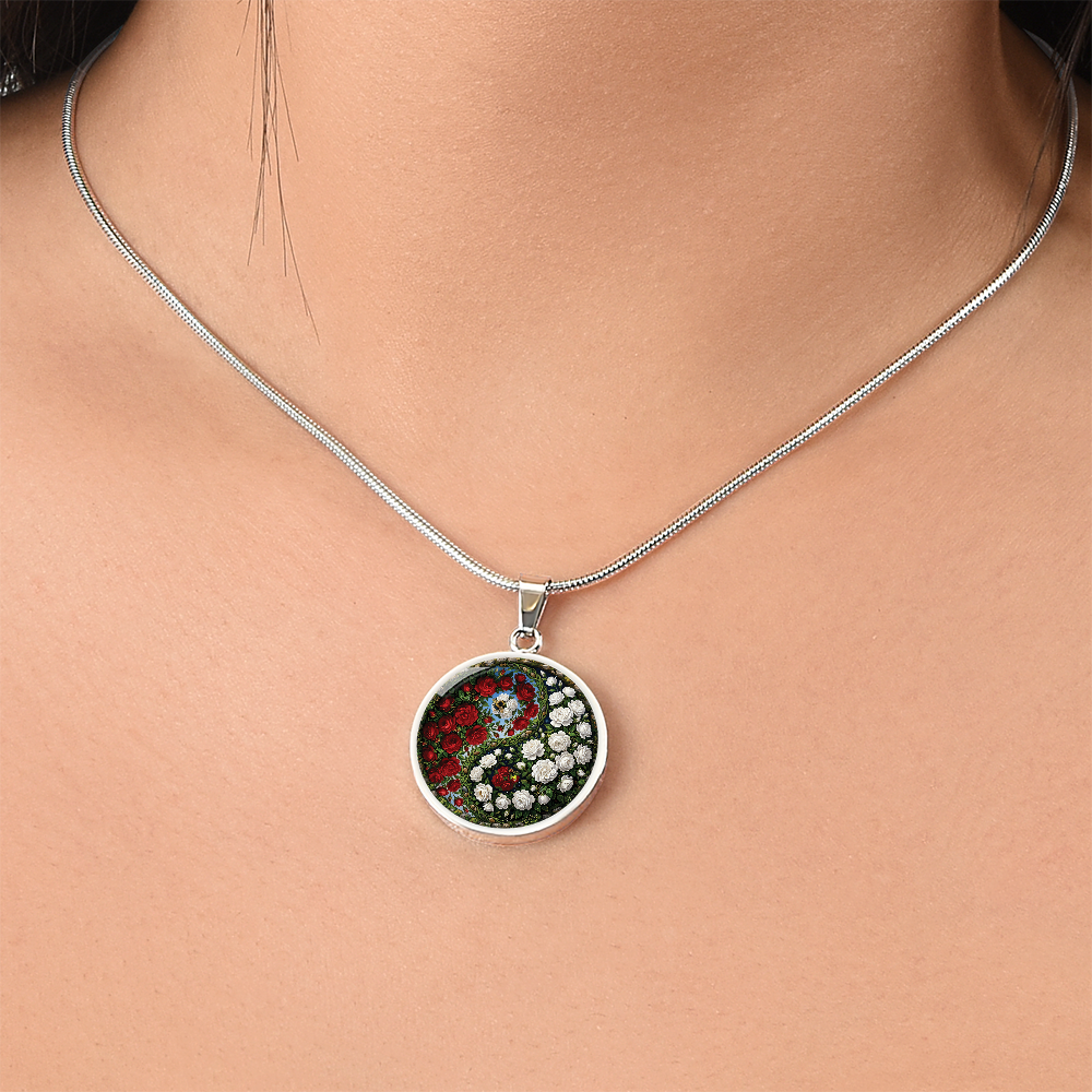 Rose Yin Yang Necklace - June Birth Month Flower Pendant Jewelry