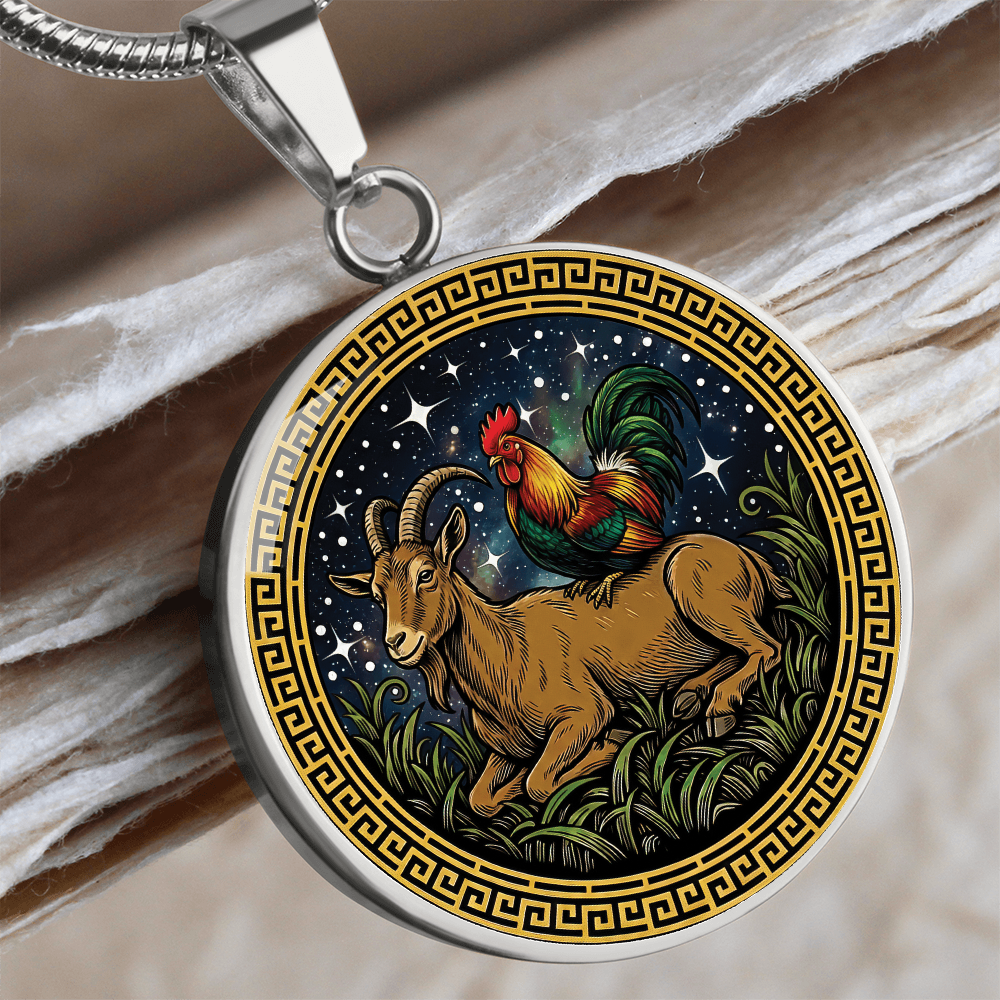 Rooster & Goat Necklace - Couples Chinese Zodiac Animal Pendant Jewelry