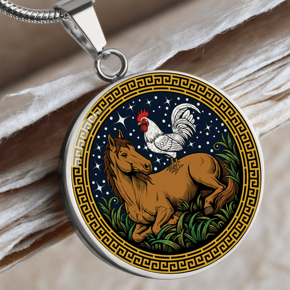 Rooster and Horse Necklace - Couples Chinese Zodiac Animal Pendant Jewelry
