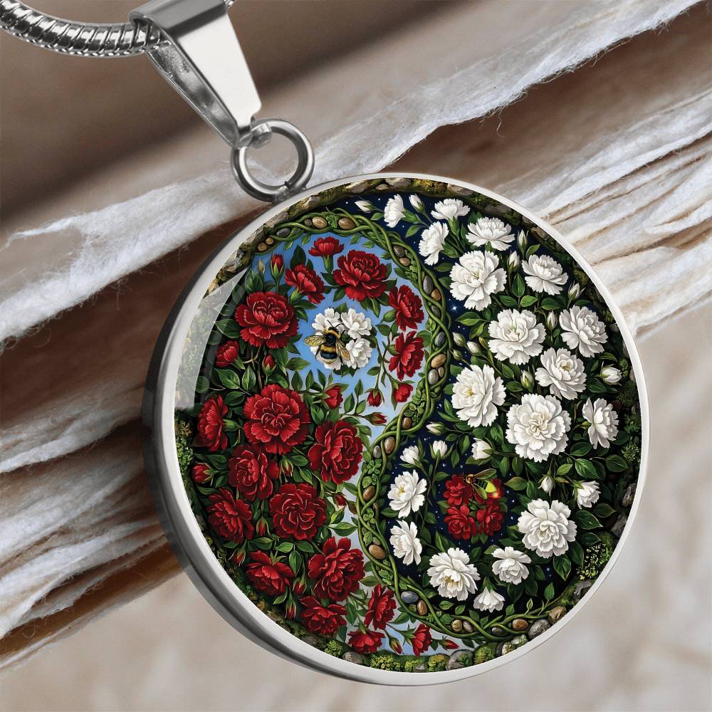Carnation Yin Yang Necklace - January Birth Month Flower Pendant Jewelry