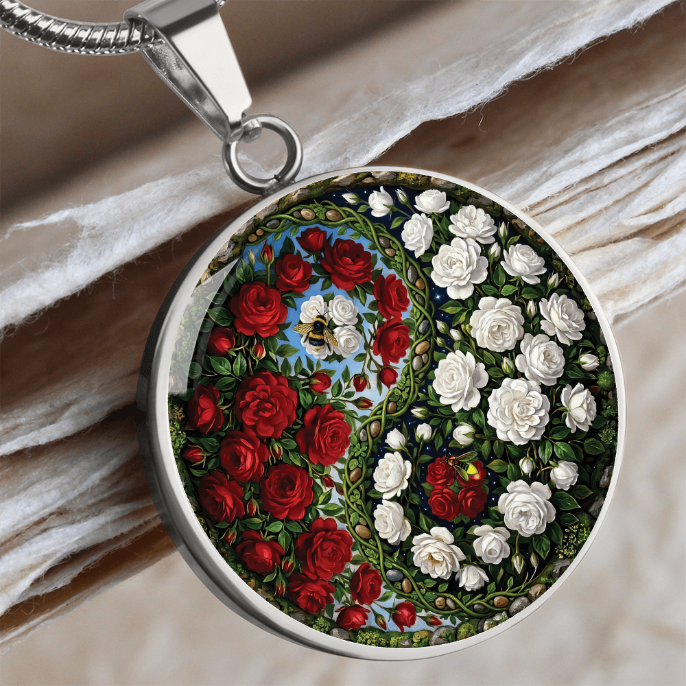 Rose Yin Yang Necklace - June Birth Month Flower Pendant Jewelry