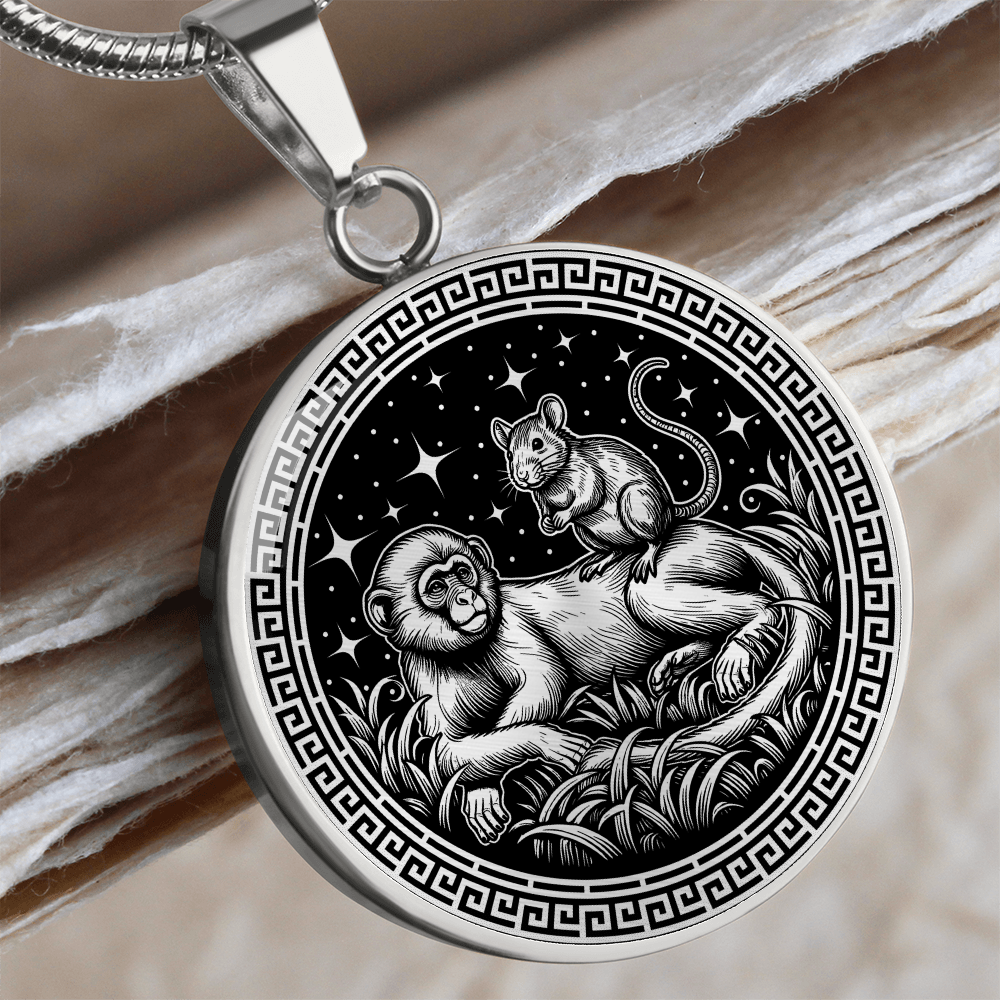 Monkey & Rat Necklace - Couples Chinese Zodiac Animal Pendant Jewelry