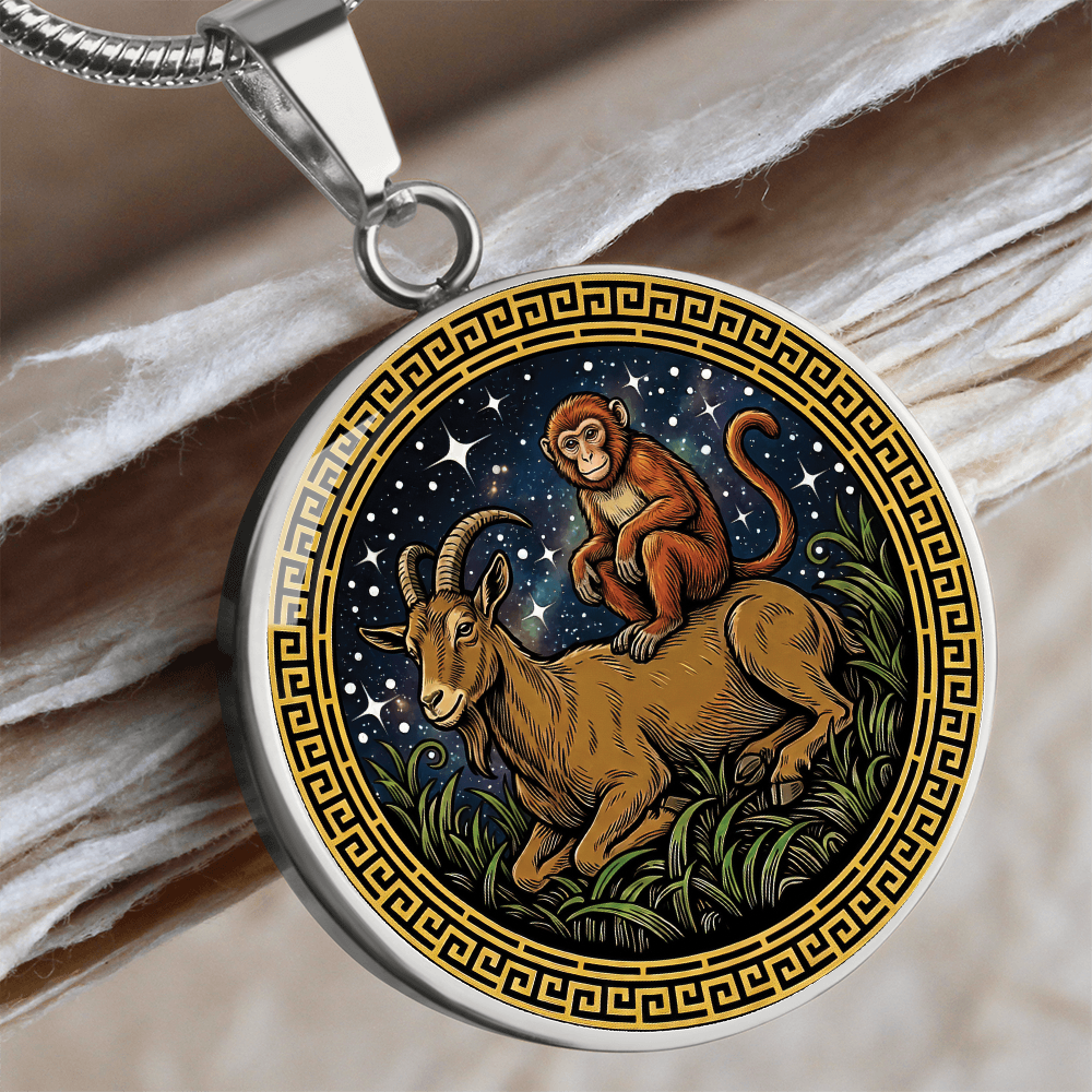 Monkey & Goat Necklace - Couples Chinese Zodiac Animal Pendant Jewelry