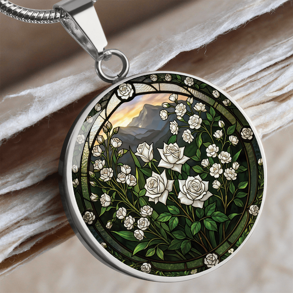 White Rose Necklace - June Birth Flower Pendant Jewelry