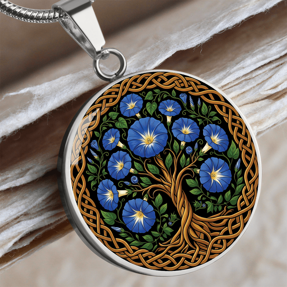 Celtic Tree of Life Pendant Necklace - Morning Glory September Birth Flower Jewelry