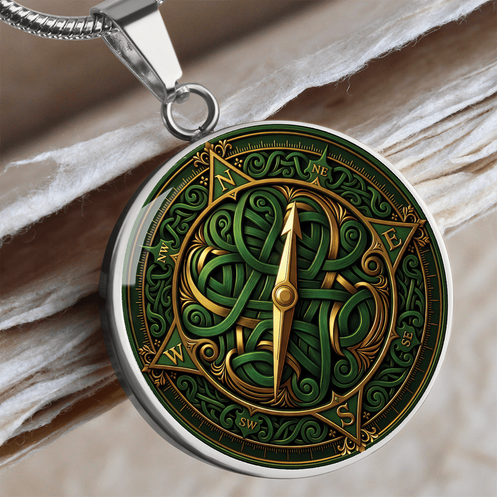 Compass Rose Necklace - Green Celtic Pendant Jewelry