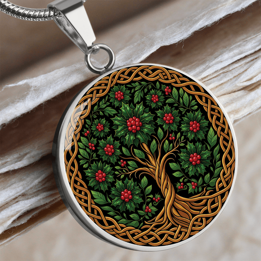 Celtic Tree of Life Pendant Necklace - Holly December Birth Flower Jewelry