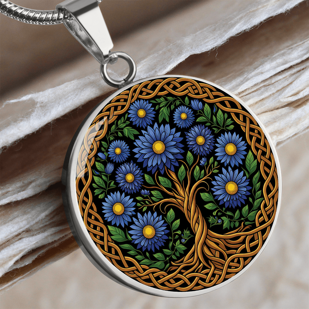 Celtic Tree of Life Pendant Necklace - Aster September Birth Flower Jewelry