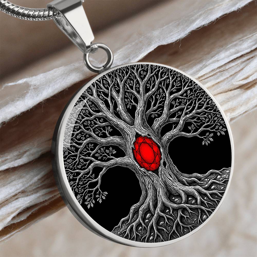 Tree of Life Necklace - Red Birthstone Design