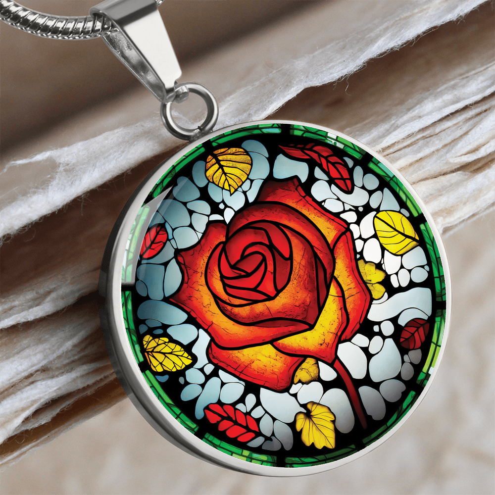 Red Rose Necklace - June Birth Flower Pendant Jewelry